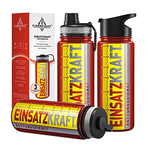 XL Thermoflasche Einsatzkraft Rettungsdienst Geschenkidee vakuumisolierter doppelwandiger Trinkbecher 530 ml 3 Verschlüsse auslaufsicher Edelstahl BPA-frei Reisen Sport Dienst Cover