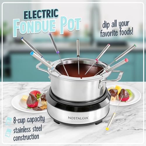 image for Nostalgia 8-Cup Electric Fondue Pot Set for Cheese & Chocolate - 8 Col