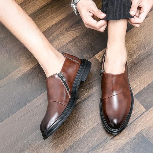 Men's Brogue Leather Slip-on Dress Shoes, Business Oxfords Side Zip Comfortable Elevated Fit for Grooms Professionals3