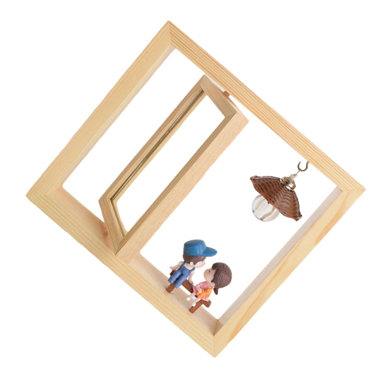 Cadre photo rotatif double face en pin 15 cm pour decoration de bureau