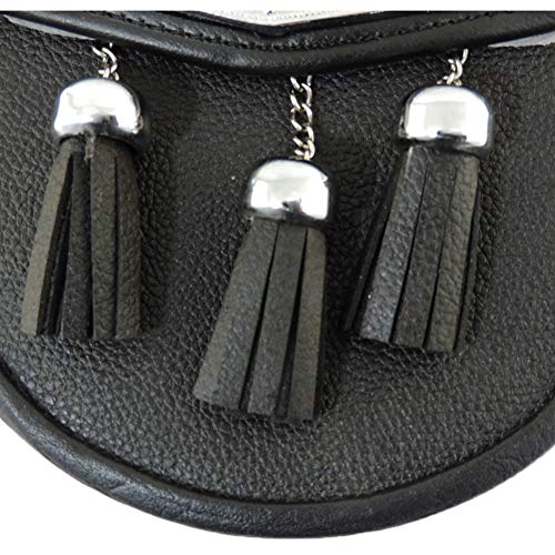 SZCO Supplies Black Leather Scottish Kilt Sporran Laced Trim with Embellishments4