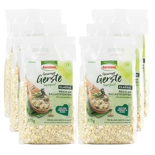 Gerstoni Gourmet Gerste Classic (6x375g) - mild-nussig, nachhaltig & ballaststoffreich - POWERFOOD aus regionalem Anbau - natürl. Quelle für pflanzl. BETA-GLUCAN - wie Reis kochen, fertig in 15 Min.