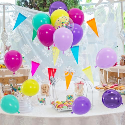 Image of 100pcs Pink Blue Purple Balloons Kit - 12 inch Metallic Pastel Teal Hot Pink Confetti Balloons for Birthdays, Baby Showers, Weddings, Mermaid & Unicorn, 90s, Dollhouse Decorations (2 Ribbons)