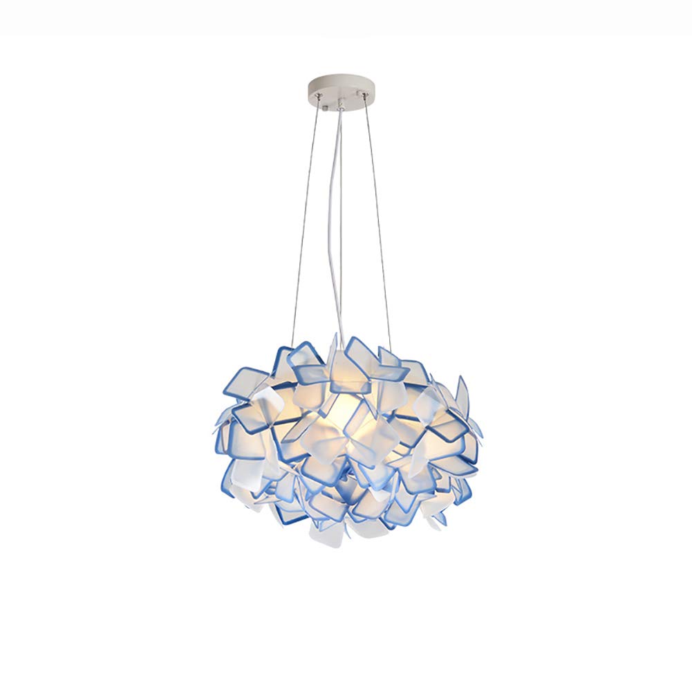 CSXSXAUO 24W Modern LED Pendant Light Handmade PP Flower Lampshade Hanging Lamp Stepless Dimming Ceiling Fixture Adjustable Kitchen Island Nordic Chandelier Blue 53cm Vision