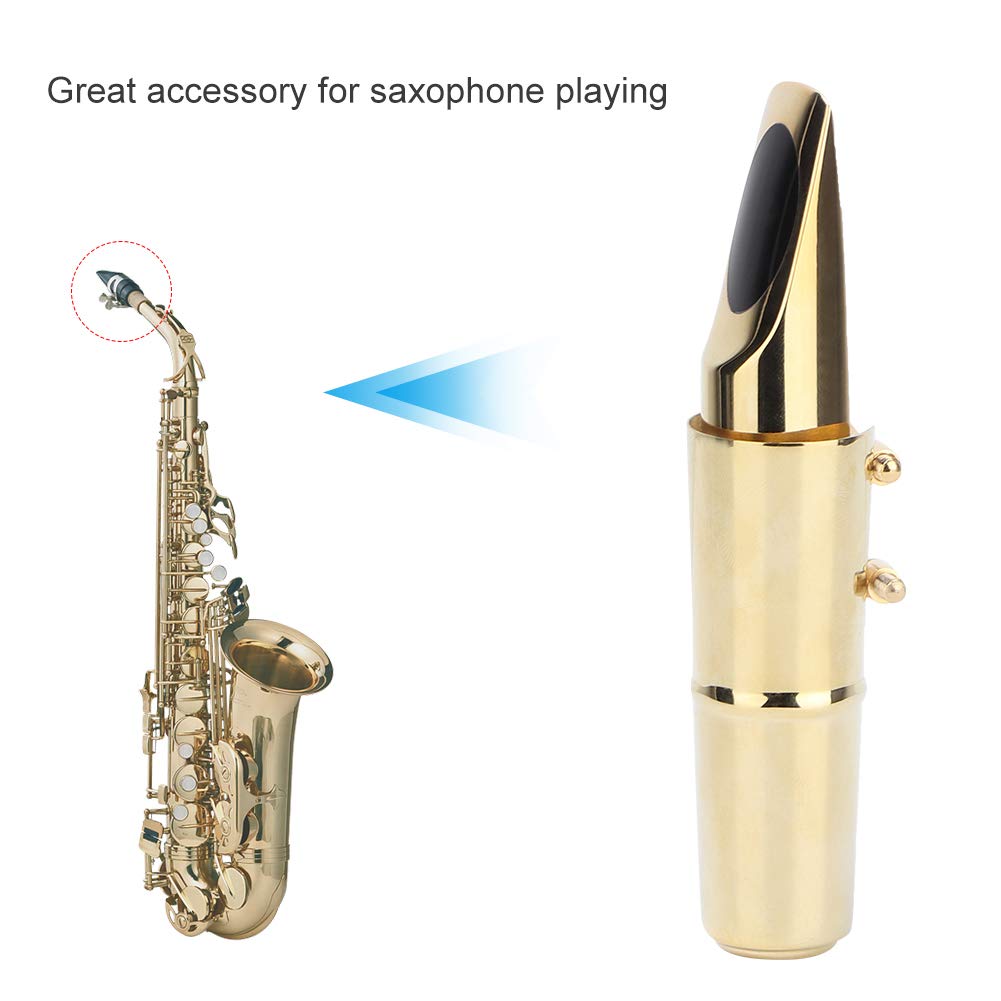 Tissting Bec de Saxophone Baryton Métal, Accessoire Musical avec Bouchon et Coussinets, Laiton Durable pour Musiciens de Saxophone (5C)