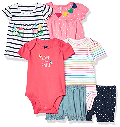 Carter's Baby Girls' 6-Piece Bodysuit Tee and Short Set, Navy Stripe/Pink Dot, 3 Months Carter's Baby Girls' 6-Piece Bodysuit Tee and Short Set, Navy Stripe/Pink Dot, 3 Months