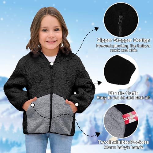 Image of Toddler Girls Boys Fleece Hoody Jacket Zip Up Teddy Coat Warm Winter Outwear
