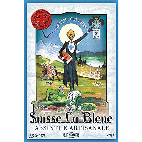 Absinthe Suisse La Bleue von ALANDIA | Tradition aus der Schweiz | 53% | Original mit dem Prohibitionsmönch | (1x 0,7 l)