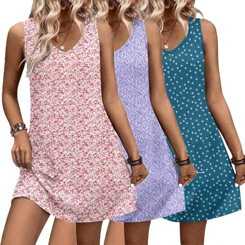 Image of Ekouaer 3 Pack Nightgowns of Women Tank Sleep Shirts Sleeveless Nightshirt for Sleeping Sleepwear V Neck Dress S-2XL