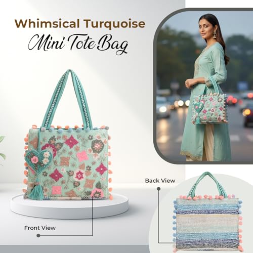Image of Boho Girl Mini Tote Bag for Women Whimsical Jacquard Handbag with Adjustable Strap Stylish and Elegant Ladies Crossbody Shoulder Purse, Sling Bag Perfect Birthday, Anniversary and Wedding Gift