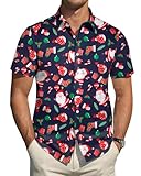 Rioofinx Hawaiian Shirt for Men Santa Claus Printed Casual Shirt Christmas Party Holiday(HSSDLR-M)