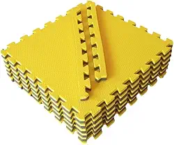 Kit 12 Tatames Tapetes EVA 50x50x2cm 20mm Dupla Face Amarelo com Preto Linha Premium com Bordas de Acabamento