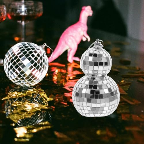 Bola espejada colgante de vidrio para decoración de fiestas, bodas, Navidad y fondos fotográficos - Plata miniatura 2