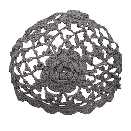 BBIBITIME Hollow Knitted Headgear Lace Crochet Flower Women Beanie Hat Handmade (Medium 20.5 inches - 23.6 inches, Grey)