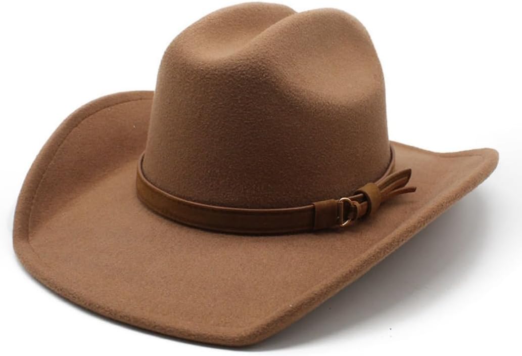 Western Cowboy Hat, Brown Felt with Leather Band, Wide Brim