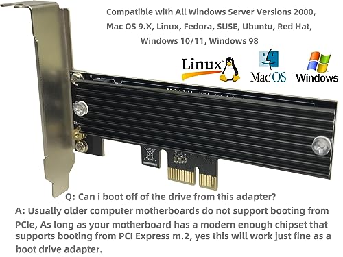 Bejavr M.2 PCIe NVMe X1 Adapter with Aluminum Heat Sink, Support PCIe 3.0 4.0 X1 X4 X8 X16 Slot. image_2
