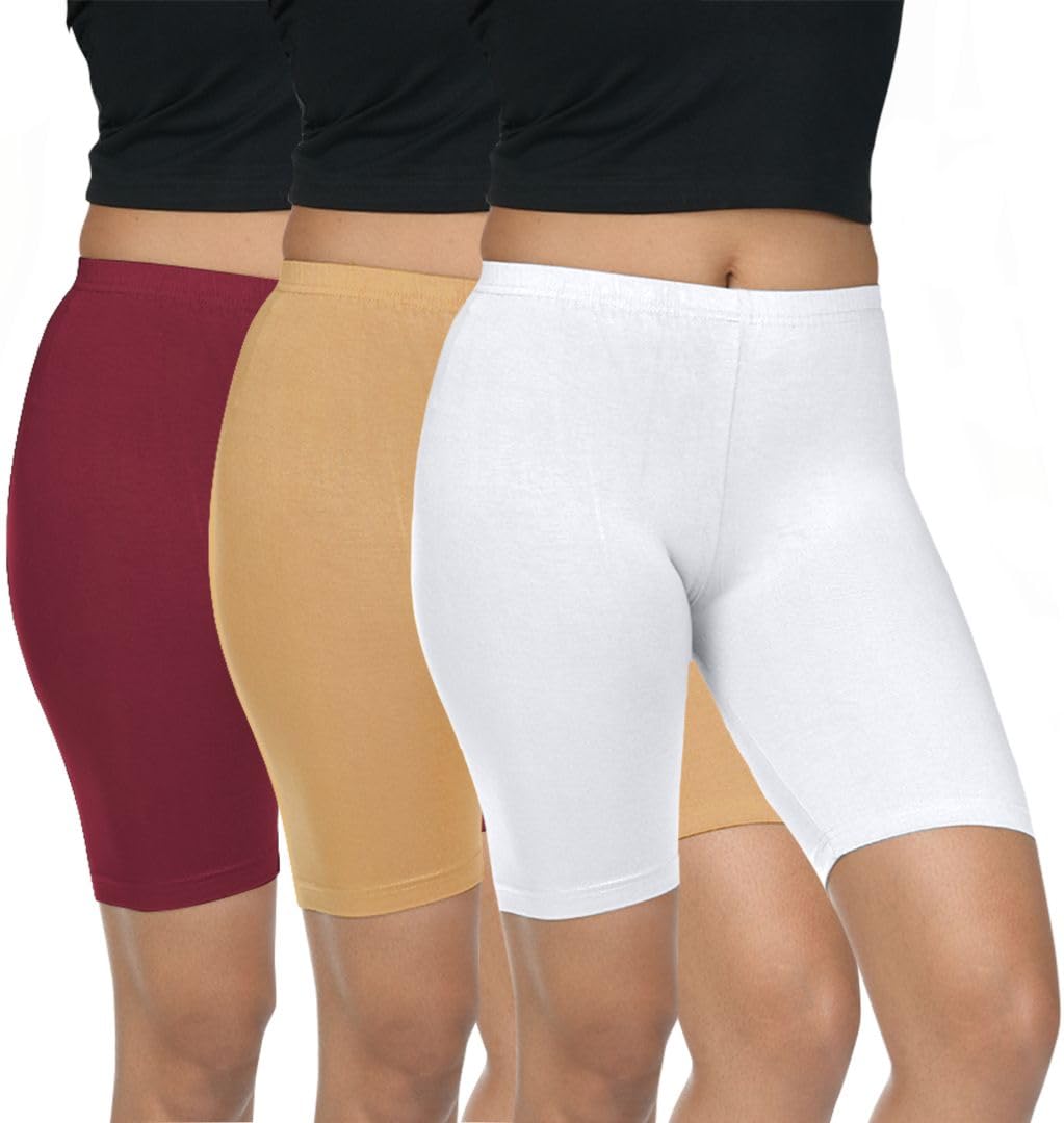 Pack of 3 Women Viscose Blend Solid Shorts (Frenchwine/Honey)-image-19