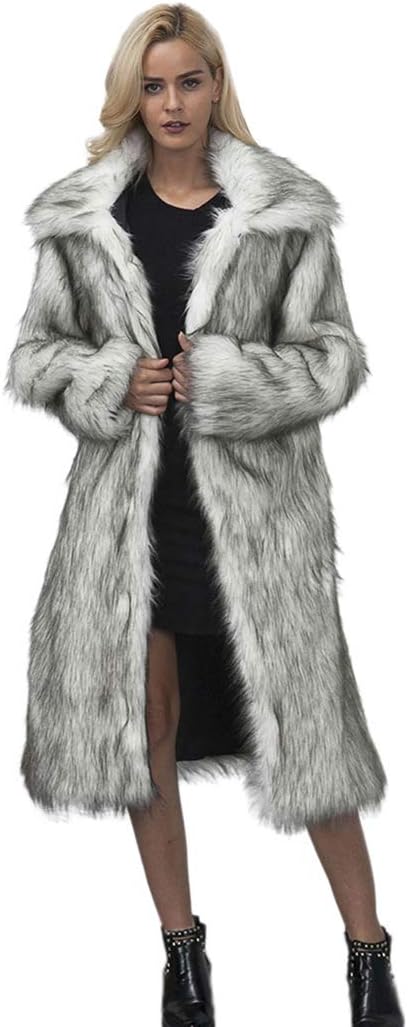 RomanticDesign Women's Long Lapel Faux fur Jacket Shaggy Coat Warm Outerwear Cardigan