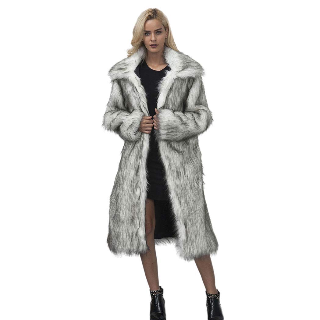 RomanticDesign Women's Long Lapel Faux fur Jacket Shaggy Coat Warm Outerwear Cardigan