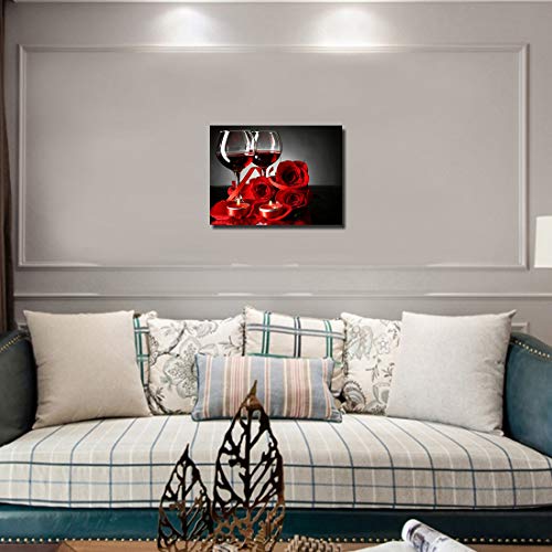 Purple Verbena Art Canvas Print Art Of Red Wine Rose And Candle Picture Painting Wall Art Modern Home Decor For Living Room Bedroom Bathroom Decoration Gifts Artwork Wall Décor,Framed 12X16 Inches #TOP3