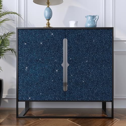 Papier peint à paillettes coller et décoller bleu et noir 40 x 200 cm - 3