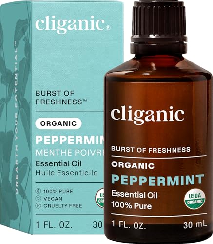 Image of Cliganic Organic Peppermint Essential Oil, 1oz - 100% Pure Natural Undiluted, for Aromatherapy | Non-GMO Verified