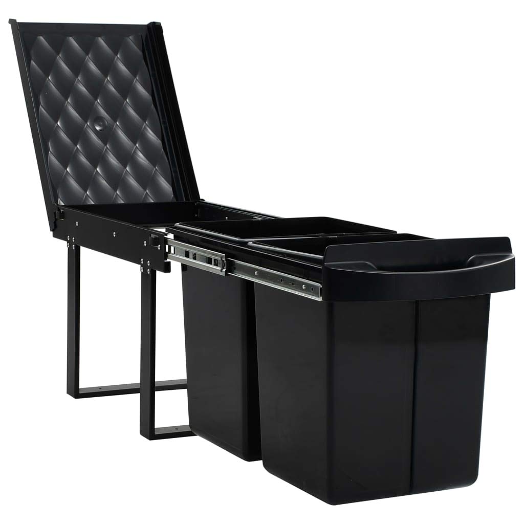 Abfallsammler Einbau 48 L mit Soft-Close-Schublade, Ausziehbarer Mülltrennsystem für Küchenschrank, Mülleimer 2-Fach für Recycling, Schwarz