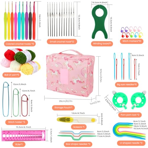 Image of HASTHIP Crochet Kit for Beginners Adults, Crochet Kits Include Yarn, 107Pcs Crochet Starter Kit for Beginners Kids, Ergonomic Crochet Hooks Travel Knitting Crochet Supplies, Pink