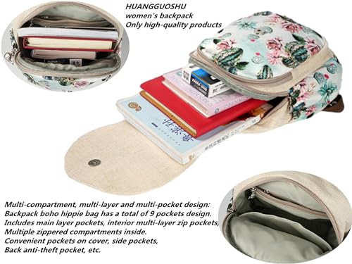 Image of Small Canvas Backpack, Retro Boho Washed Hippie for Women Daily Commute (Cucumber Decorations)