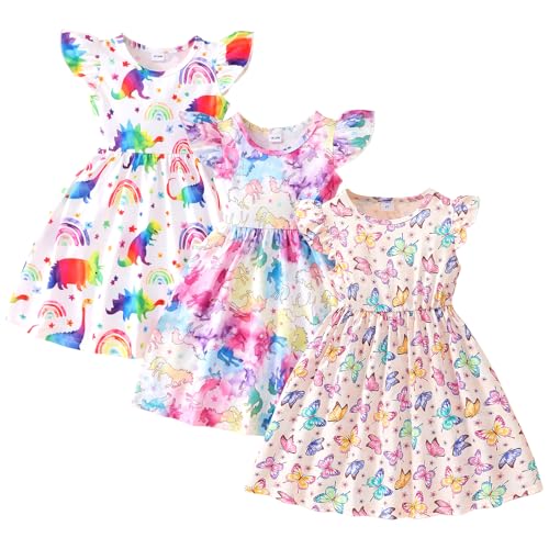 Image of Toddler Little Girls Casual Dresses Short Sleeve Crew Neck Graphic Cartoon Dress for 2-8 Years
