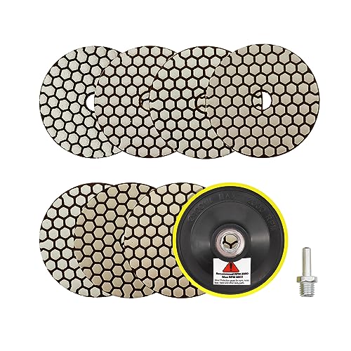 Trocken Diamant Polierpad 100mm 7 Stücke Körnung 50/100/200/400/800/1500/3000 Polierscheiben mit M14 Stützteller+Adapter für Granit Marmor Kunststein Quarz für Winkelschleifer SANLEETEK