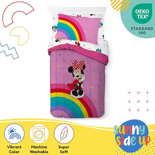 Image of Disney Minnie Mouse Kids Twin Comforter Set - 5 Piece Girls Bed in a Bag, Reversible with Sheets - Super Soft Breathable Machine Washable Microfiber, Oeko-TEX Certified (Official Disney Product)