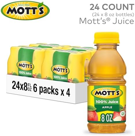 Mott's 100% Original Apple Juice, 8 Fl Oz Bottles, 24 Count (4 Packs Of 6), 2 Servings Of Fruit, 100% Fruit Juice, Gluten-free, Caffeine-free, Kosher, Contains No Artificial Colors Or Sweeteners