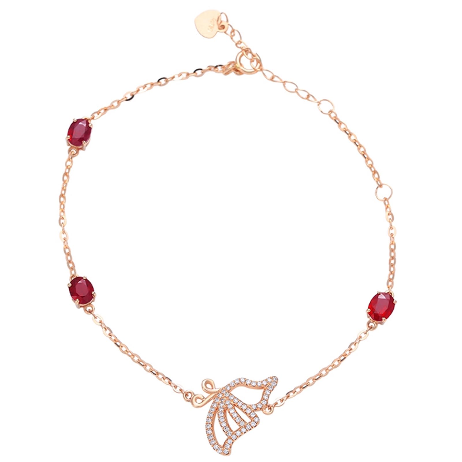 Bransoletki różowe złoto 750/585/375, bransoletka damska rubinowa 1,3 ct, 16-18 cm, 4 cm przedłużenie z diamentem, bransoletka ślubna dla chłopaków