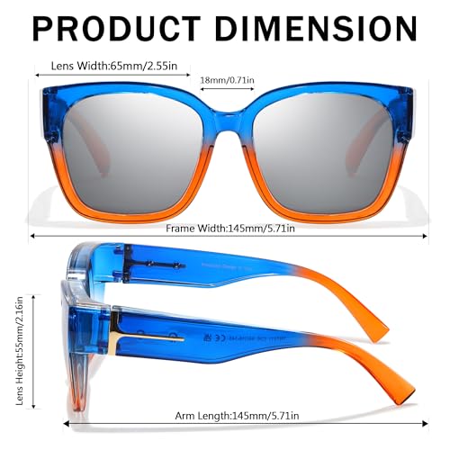 Image of SIPHEW Mirrored Sunglasses Polarized Fit Over Glasses for Women - Trendy Large Square w UV400 Protection Sun Glasses
