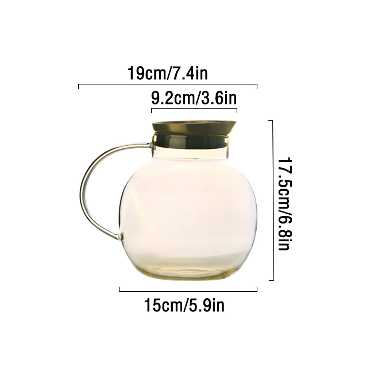 LOWLIU Caraffe di tè Freddo 54.1 Oz Brocca in Vetro Rotondo con Copertina in Acciaio Inox Caraffa for Uso Domestico Caraffa for la teiera for casa, Ristorante, Ufficio brocche