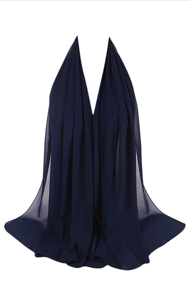 Shoes Lane Women's Navy 180X80 Chiffon Maxi Plain Scarf Hijab Sarong Shawl Large Wrap (Navy)