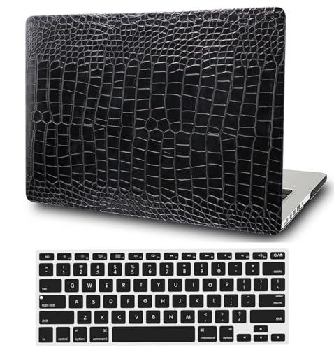 FFBOFFC Custodia rigida compatibile con MacBook Pro 15' 2015 2014 2013 2012 Release modello A1398 con display Retina, in pelle stampa coccodrillo, custodia per computer portatile e cover per tastiera,