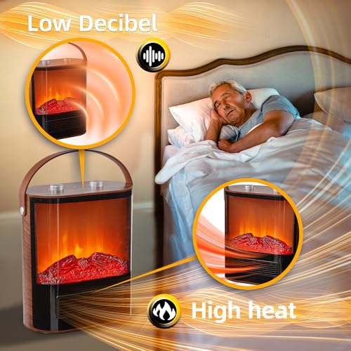 Image of Electric Fireplace Heaters Small Indoor Use Space Heater RealSmart 1500W Electric Portable Heater Full Screen Fireplace View 4 Adjustable Modes Realistic 3D Flame Overheat and Tip Protection