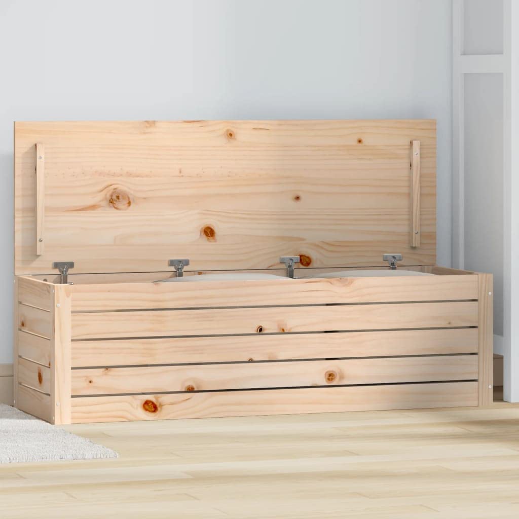 Hothingwell - Caja de almacenamiento (109 x 36,5 x 33 cm, con tapa de madera maciza de pino, gran espacio para alfombras y cojines, marco resistente y estable para organización de hogar