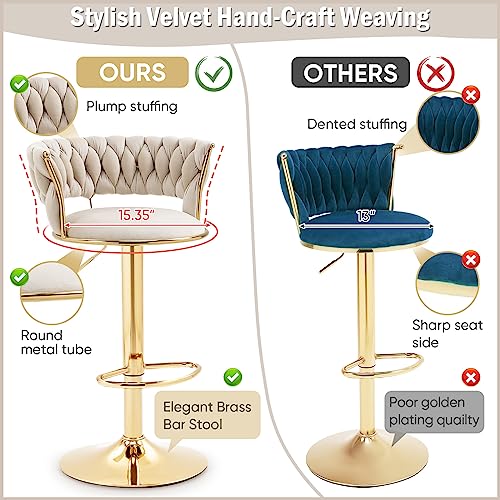 Deolme Swivel Velvet Bar Stoolset Of 2, Adjustable Counter Height Barstools Bar Chairs Modern Counter Stools With Back Upholstered Kitchen Island Chairs Gold Sillas Para Barra De Cocina Ivory #TOP7