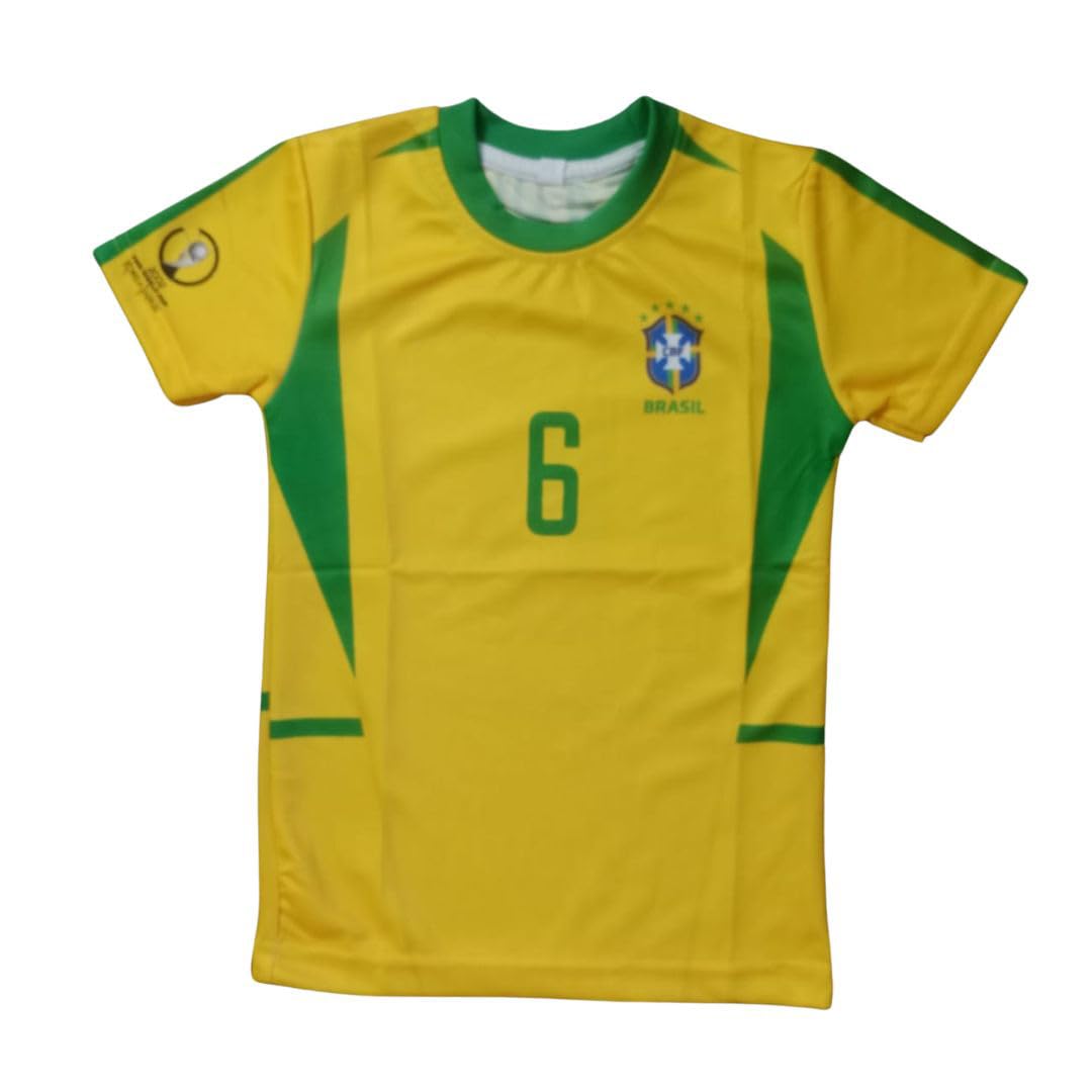 Roberto Carlos 6 Number Retro Old Brazil Jersey National Jersey Football Jerseys Club Team Men's Home (in, Alpha, 36in - M - Athletic Slim fit Yellow) 1