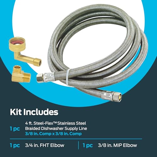 Image of Eastman 4 Ft. Dishwasher Installation Kit, Braided Stainless Steel Supply Line with 3 /8 Inch Compression Ends, 41037