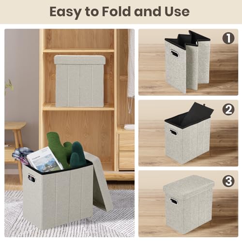 COSYLAND Tall Ottoman with Storage - 42x27x42 CM Slim Ottoman Footrest Foot Stool, Folding Small Ottoman Bench Seat with Handles and Lid for Narrow Space Beside The Sofa/Coffee Table (Beige Gray) by COSYLAND - Used condition - Image 7