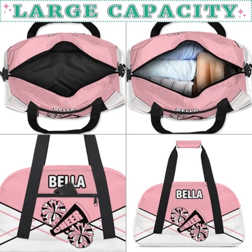 Custom Name Cheerleader Gym Bag for Kids Girls,Personalized Dance Sport Duffel Gymnastics Bag Travel Weekender Outdoor Tote Carry-On Bag,Light Pink and White 5
