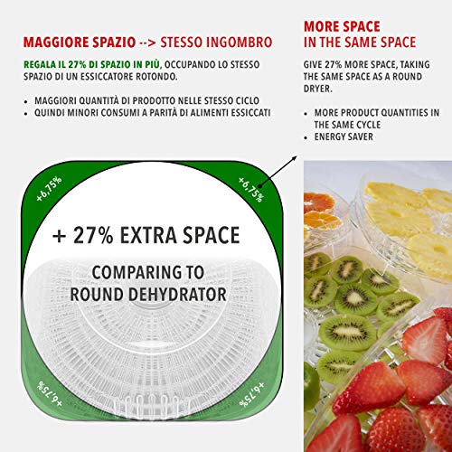 Classe Italy | Dörrgerät für Lebensmittel, niedriger Energieverbrauch, 5 Jahre italienische Garantie, BPA-frei, Dörrgerät für Obst, Gemüse, Fleisch, Fisch, Trockenfrüchte, 500 W, 23 Liter, Stahl – Bild 4