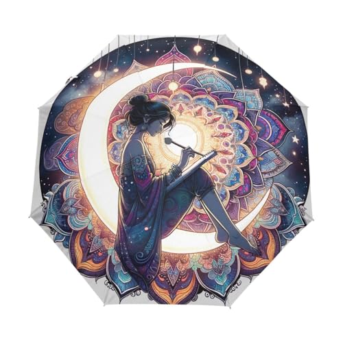 GAIREG Mandala Mystery Woman - Paraguas de viaje automático, abierto, compacto, plegable, para lluvia