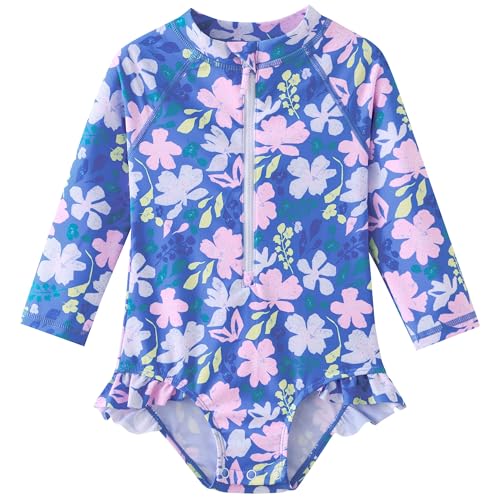 Image of UMELOK Baby Girls One Piece Swimsuit Infant Bathing Suit Long Sleeve Rash Guard Swimwear with UPF 50+ Sun Protection