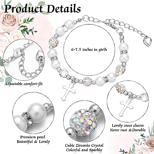 12 Pcs Cross Bracelets Bulk Catholic Gifts for Women Men Baptism Favors for Guests Rhinestone Charm Pearl Catholic Bracelets Christian Religious Cross Confirmation2