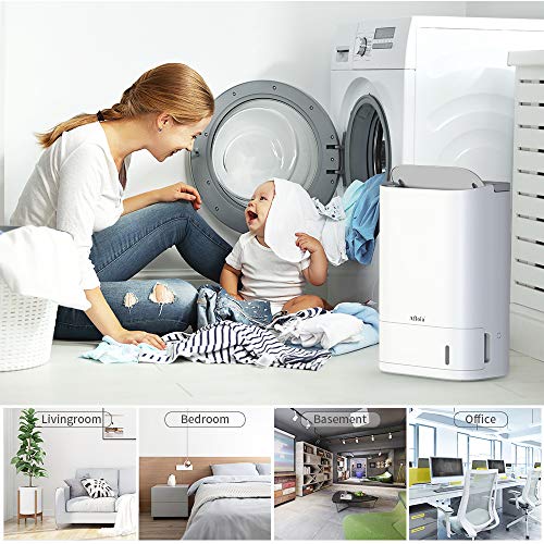 Afloia Dehumidifier for Medium/Large Rooms and Basements, Washable Filter & Continuous Drain Hose, Quiet & Efficient Intelligent Humidity Control